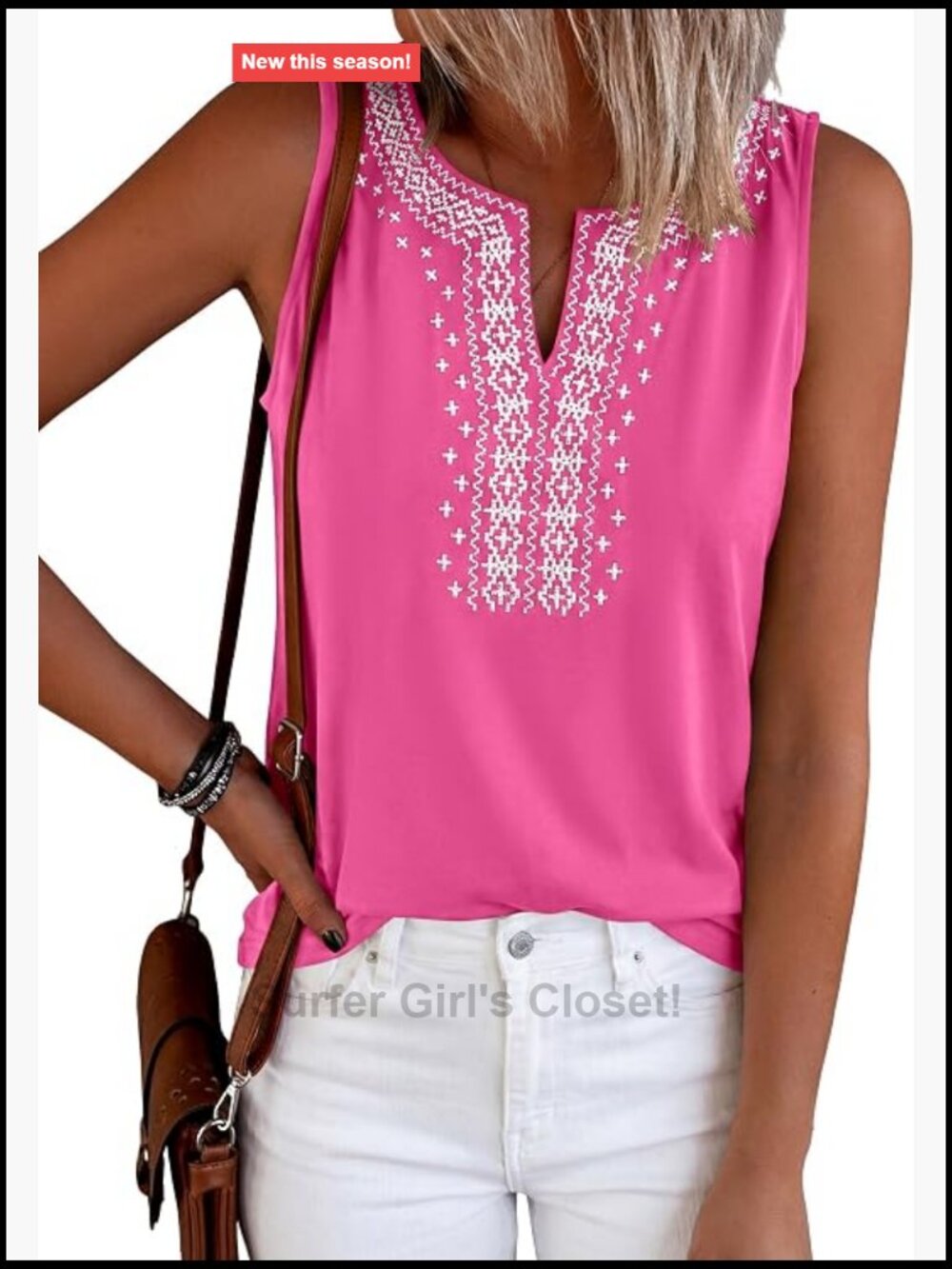 Sleeveless Embroidered Boho Tank Top Women Stretchy Cotton